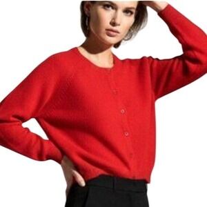 NWT Rumored Seabrook Cardigan Rose Red Crew Neck Button Front Knit Sweater L